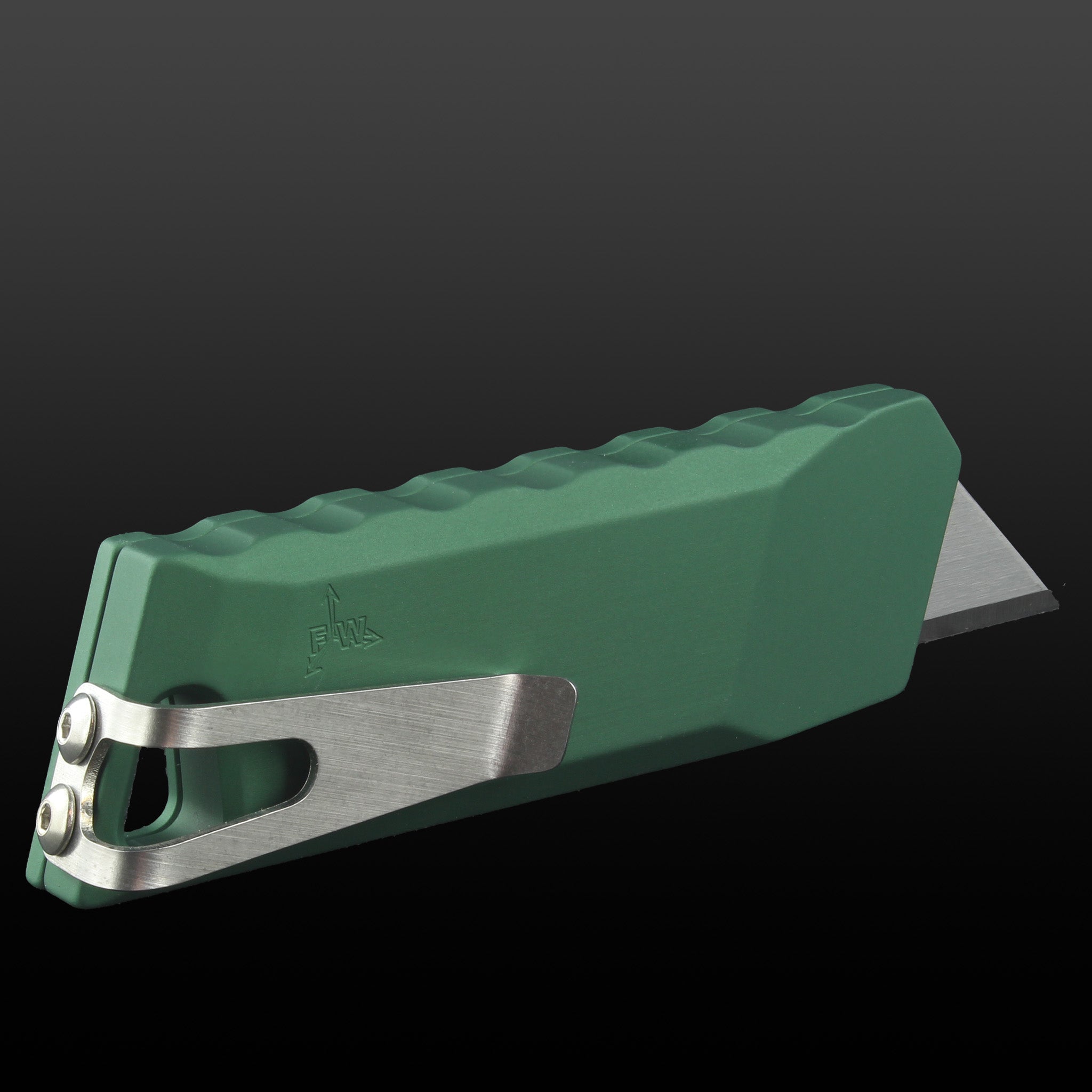 the back of the Jade Green boxcutter showing the pocket clip