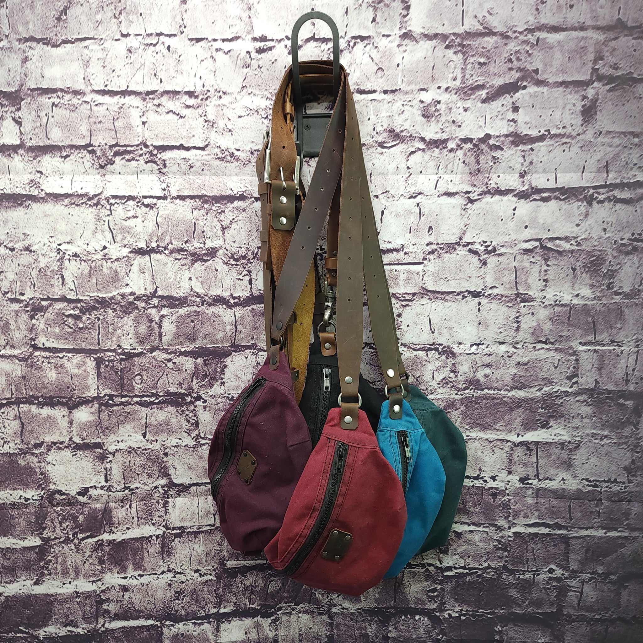 waxed canvas and leather belt bags