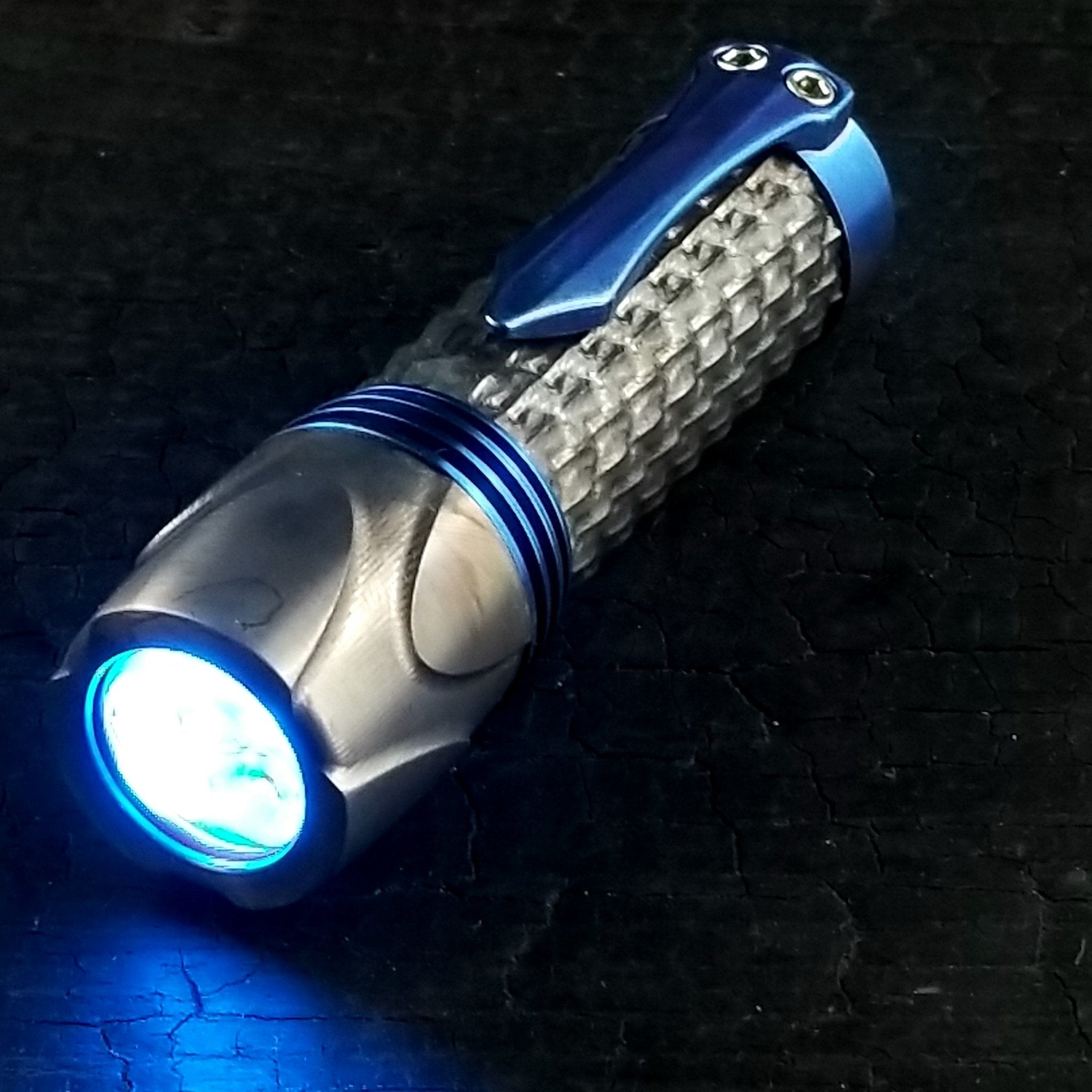 Eryx Flashlight Dragon titanium black ti over sapphire blue trim